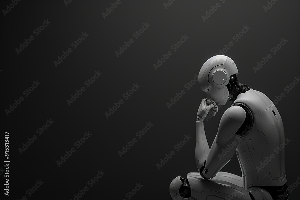 Black background and side view of a robot Black background and side view of a robot