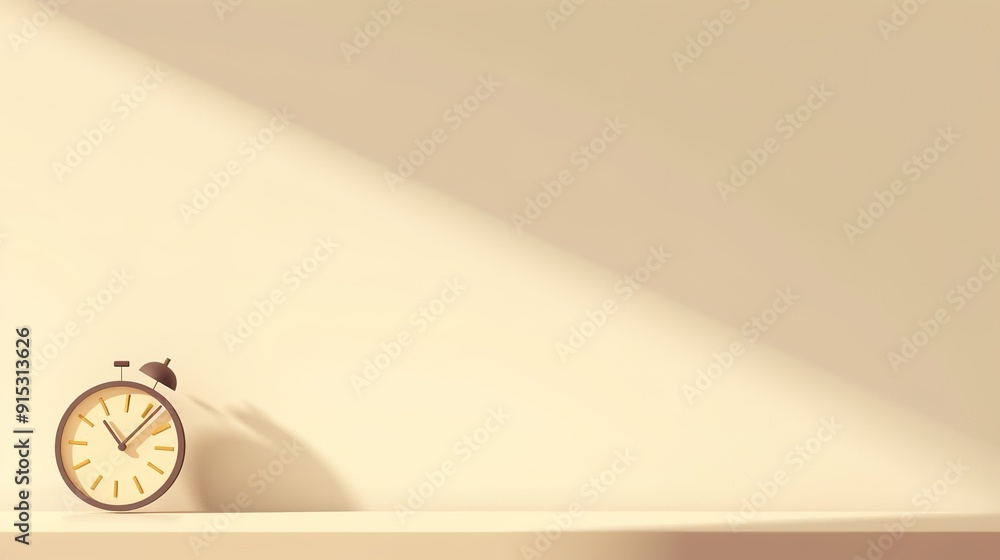 Sunlight shines on the beige walls and clocks Sunlight shines on the beige walls and clocks