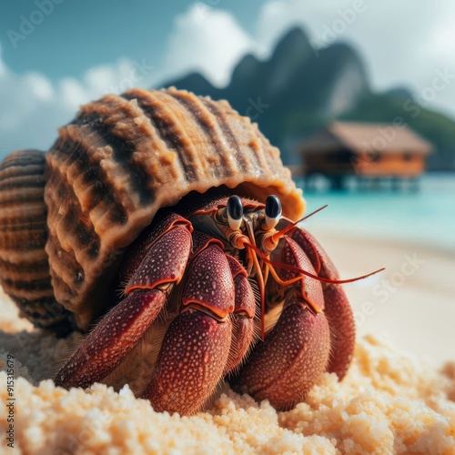 Closeup of a hermit crab on a tropical beach
 photo