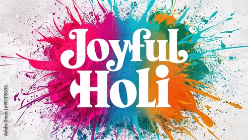 Joyful holi font in white color written between of many colours. Generative ai.