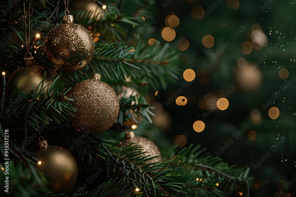 Gold Christmas Ornaments on a Green Christmas Tree: A Festive and Elegant Holiday Display with Seasonal Sparkle and Christmas Charm Gold Christmas Ornaments on a Green Christmas Tree: A Festive and Elegant Holiday Display with Seasonal Sparkle and Christmas Charm