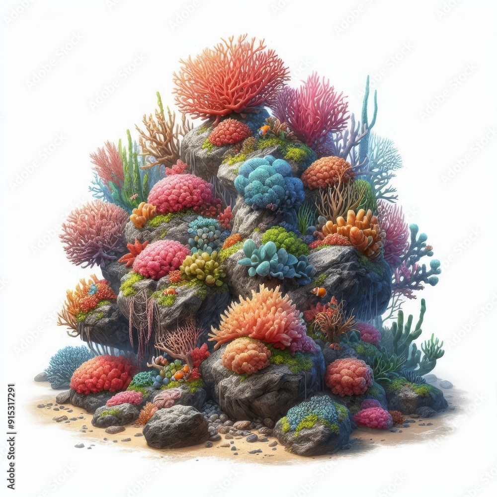 A tropical coral reef on rocks isolated on a white background
A tropical coral reef on rocks isolated on a white background