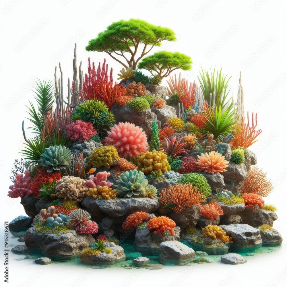 A tropical coral reef on rocks isolated on a white background
A tropical coral reef on rocks isolated on a white background