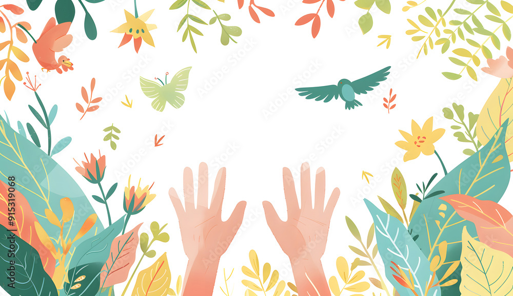 The paper art style of hand-holding trees and plants with deer, saves the planet and the energy concept. paper art. Illustrations design The paper art style of hand-holding trees and plants with deer, saves the planet and the energy concept. paper art. Illustrations design