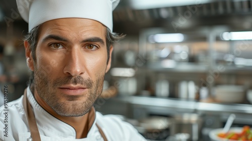 Chef preparing gourmet dishes in a bustling restaurant kitchen during dinner service