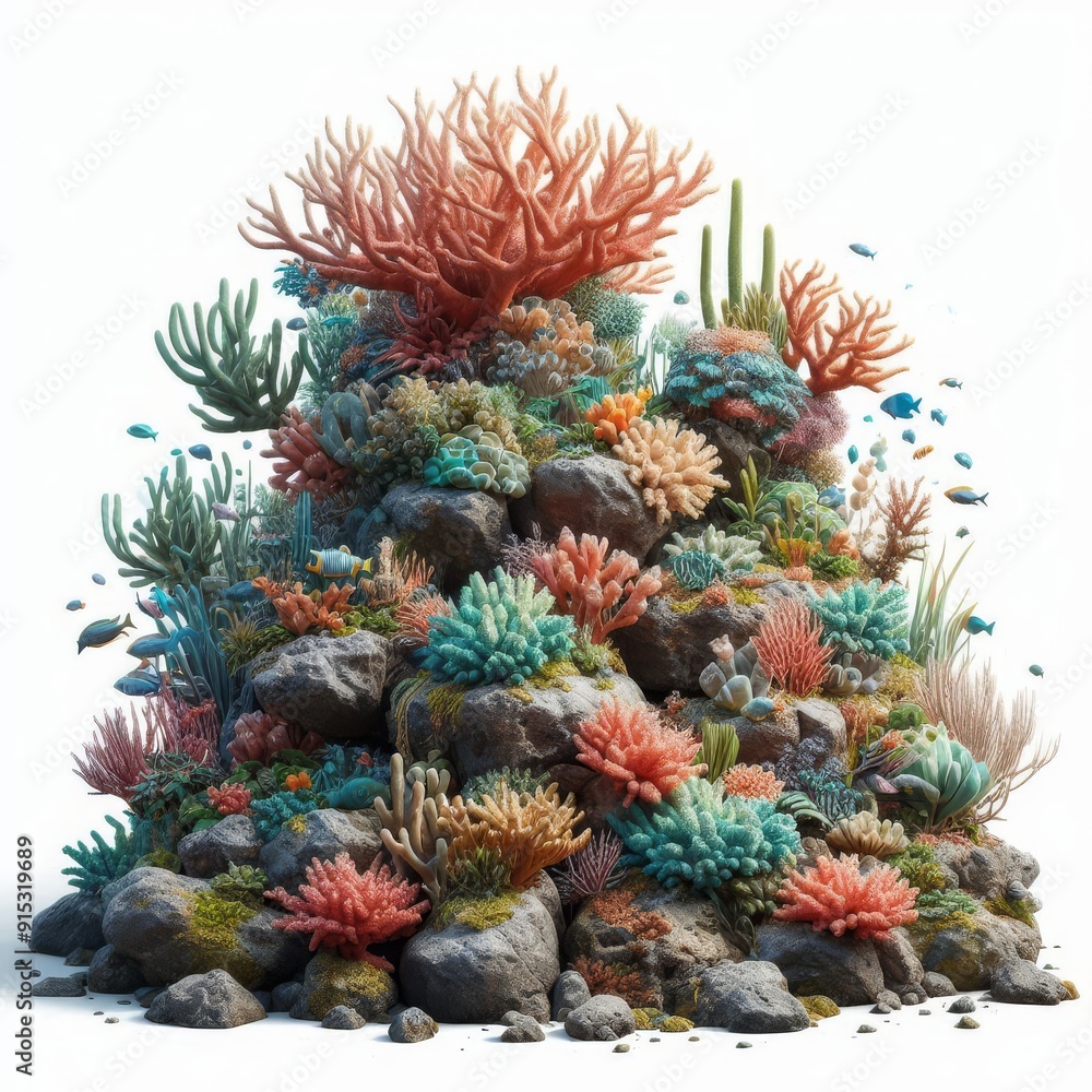 A tropical coral reef on rocks isolated on a white background
A tropical coral reef on rocks isolated on a white background