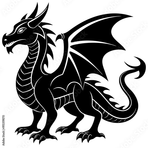 Black dragon tattoo silhouette vector