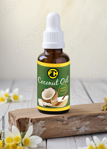 mockup of a amber dropper label with natural herbal background