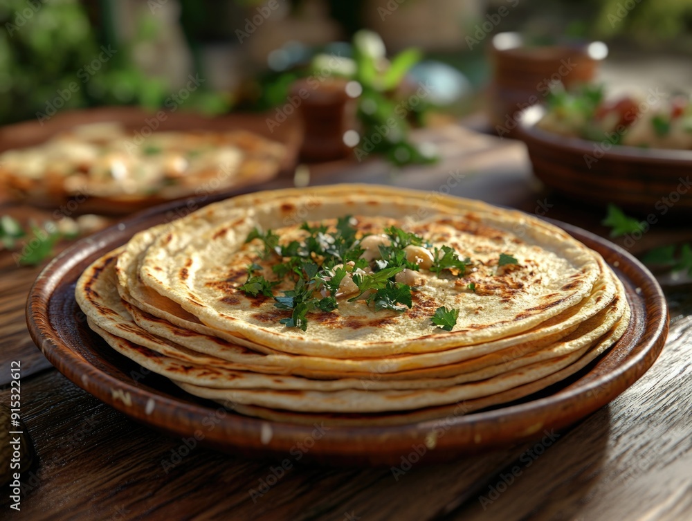 Tortilla Stack on Wooden Table Tortilla Stack on Wooden Table