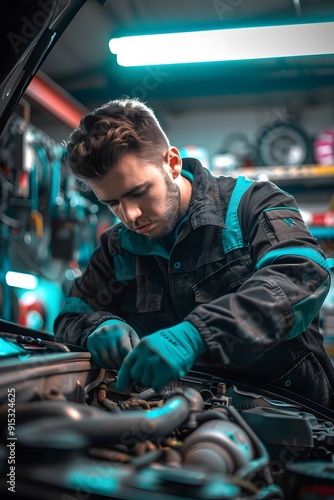 Male automotive mechanic garage