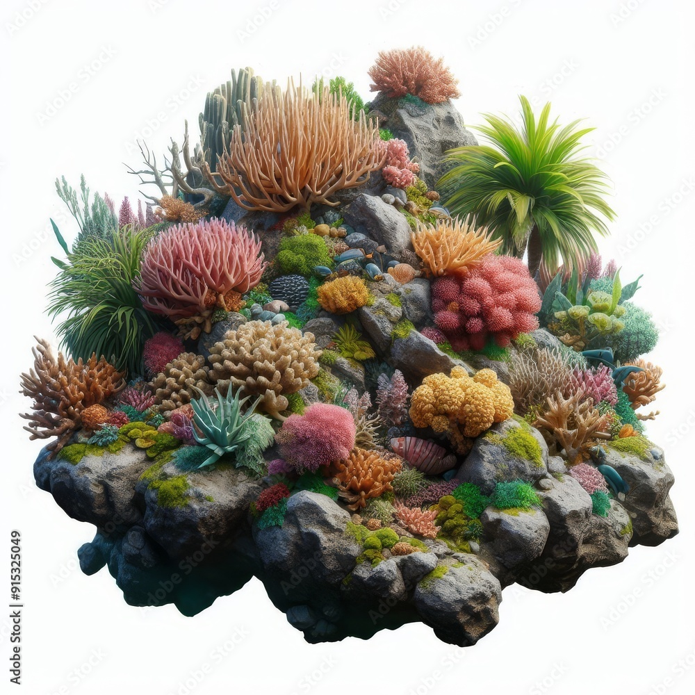 A tropical coral reef on rocks isolated on a white background
A tropical coral reef on rocks isolated on a white background