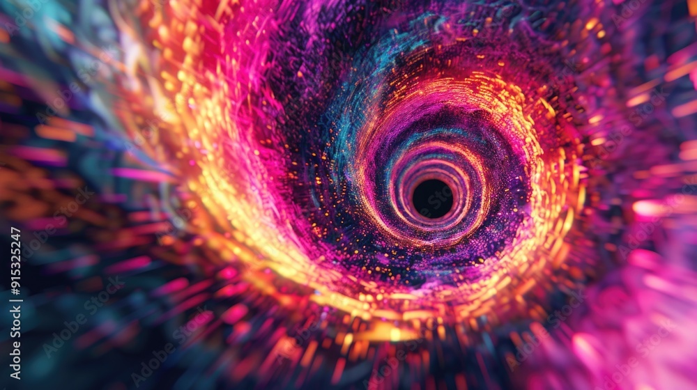 A colorful spiral of lights illuminates a dark room A colorful spiral of lights illuminates a dark room