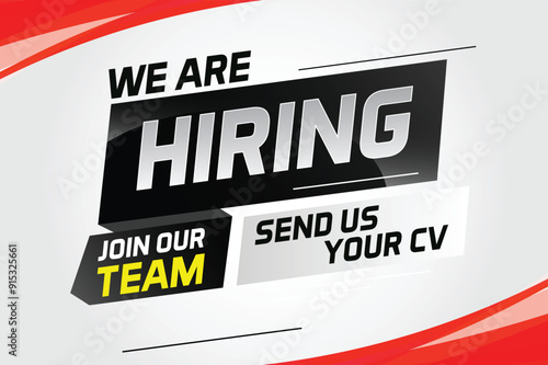 Hiring recruitment design for banner poster. We are hiring lettering with geometric shapes lines. Vector illustration typographic. Open vacancy design template

