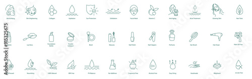 Vector Icons for Beauty and Skin Care: Moisturizing, Brightening, Makeup, and Hair Care Products