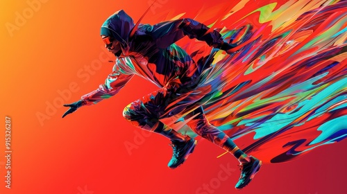 Wallpaper Mural A man is running in a colorful background Torontodigital.ca