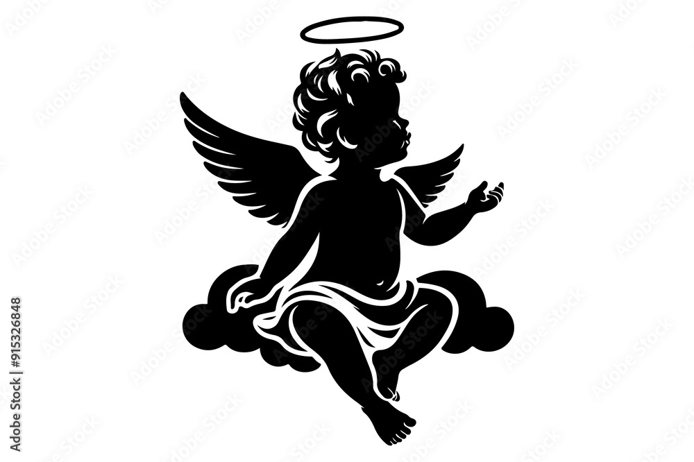 Fototapeta premium baby angel silhouette vector illustration isolated on transparent background - Generative AI