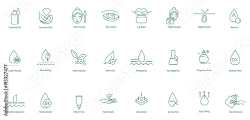 Vector Icons for Face Care: Essential Oils, Treatments, and Sensitive Skin Solutions