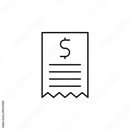 Outline Bill Icon, Simple Line Receipt Symbol, Financial Document Vector, Payment Invoice Illustration, Money Transaction Graphic, Budget Expense Sketch, Cost Estimate Design