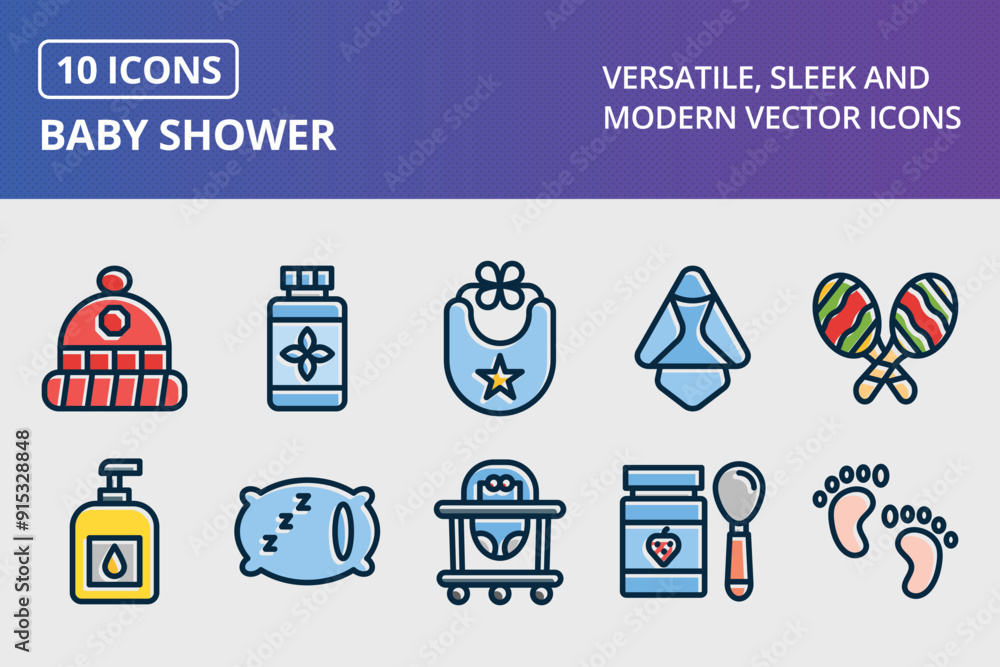 Baby Shower Thick Line Filled Dark Colors Icon Set Baby Shower Thick Line Filled Dark Colors Icon Set