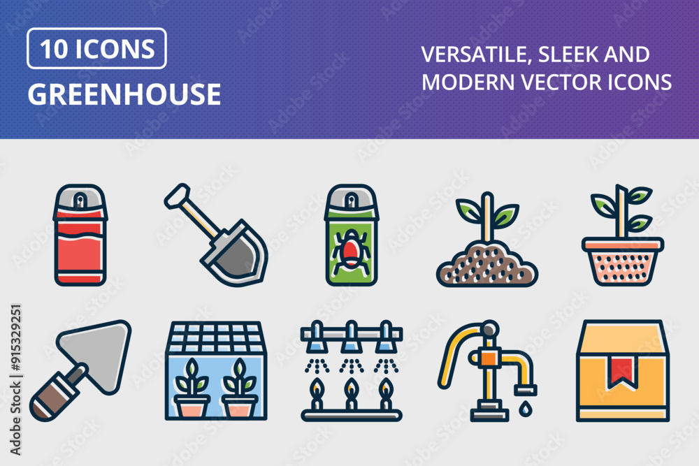 Fototapeta premium Greenhouse Thick Line Filled Dark Colors Icon Set