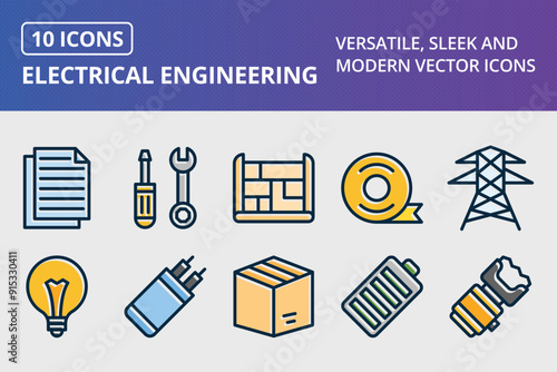 Electrical Engineering Thick Line Filled Dark Icons Set