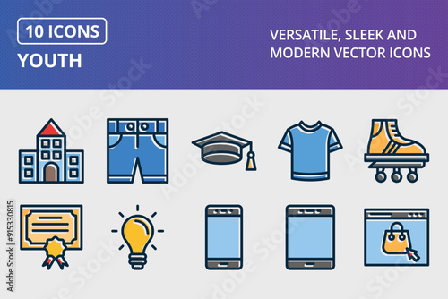 Youth Thick Line Filled Dark Colors icons seta