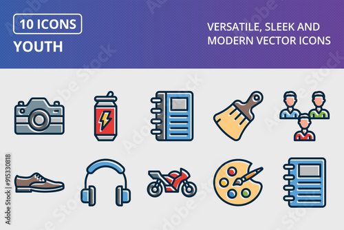 Youth Thick Line Filled Dark Colors icons seta
