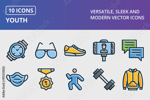 Youth Thick Line Filled Dark Colors icons seta