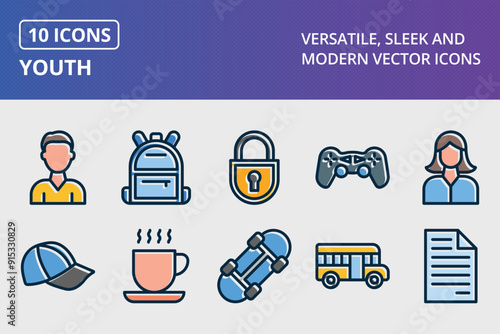 Youth Thick Line Filled Dark Colors icons seta
