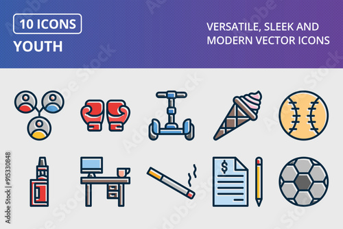 Youth Thick Line Filled Dark Colors icons seta