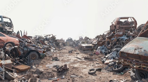 Abandoned vehicles in junkyard