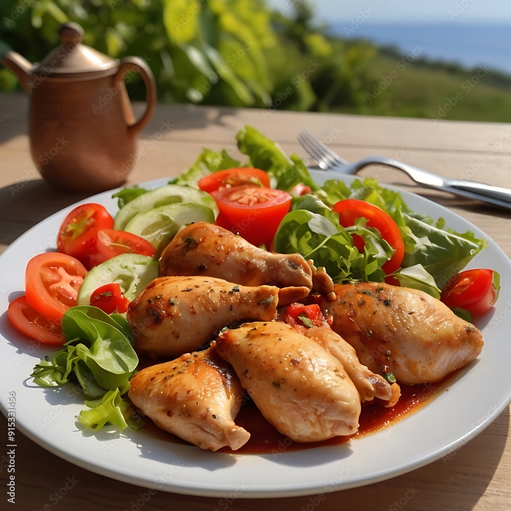 Grilled chicken thighs with spices, he concept of Indian cuisine, baked chicken wings and legs in honey mustard sauce, serving dishes in the restaurant Grilled chicken thighs with spices, he concept of Indian cuisine, baked chicken wings and legs in honey mustard sauce, serving dishes in the restaurant