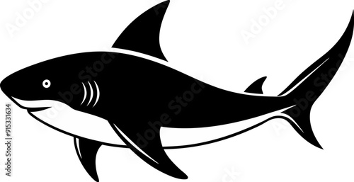 Shark silhouette on a white background Side view Vector illustration