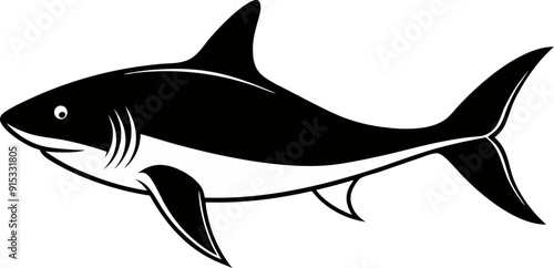 Shark silhouette on a white background Side view Vector illustration