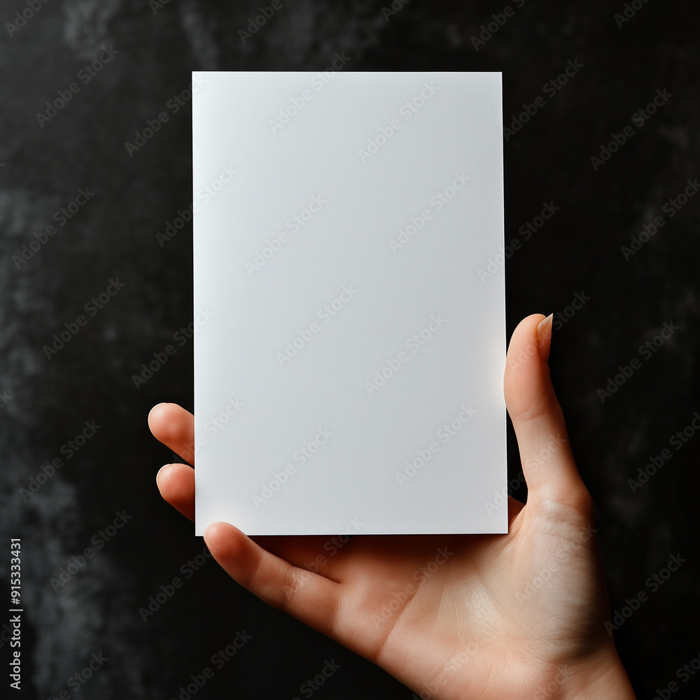 A hand holding a white card with no writing on it. The card is rectangular and has a smooth texture A hand holding a white card with no writing on it. The card is rectangular and has a smooth texture