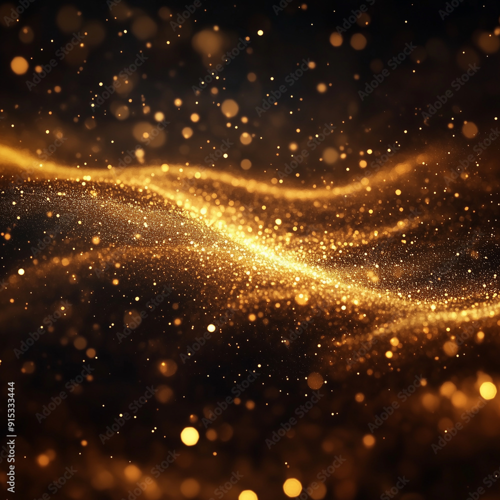 The image is a blurry, golden wave of light with many small, sparkling dots. Scene is one of warmth and energy, as the golden light seems to be emanating from a source and filling the space around it The image is a blurry, golden wave of light with many small, sparkling dots. Scene is one of warmth and energy, as the golden light seems to be emanating from a source and filling the space around it