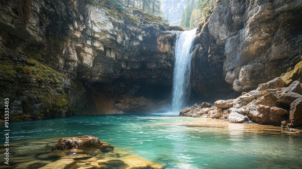 A stunning view of a river with a waterfall, showcasing the power and beauty of natural water features. A stunning view of a river with a waterfall, showcasing the power and beauty of natural water features.