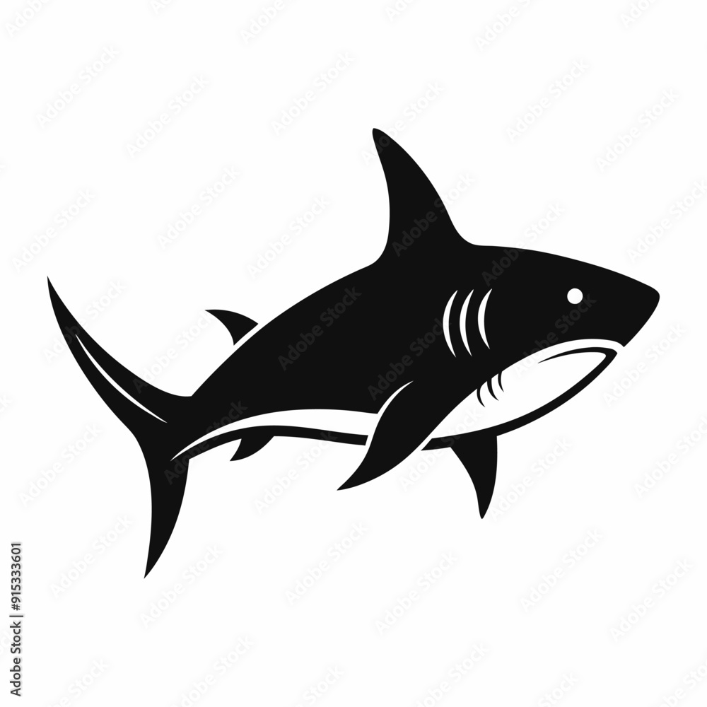 Shark silhouette on a white background Side view Vector illustration Shark silhouette on a white background Side view Vector illustration