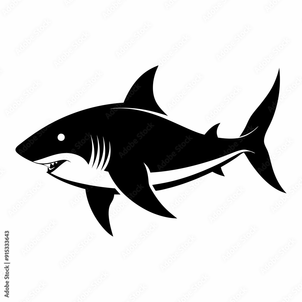 Shark silhouette on a white background Side view Vector illustration Shark silhouette on a white background Side view Vector illustration