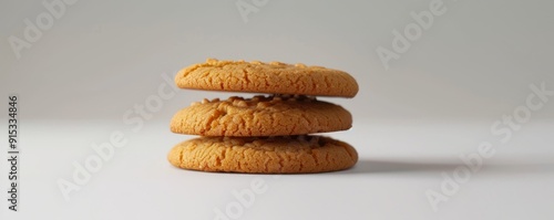 Freshly baked peanut butter cookies on white background, 4K hyperrealistic photo photo