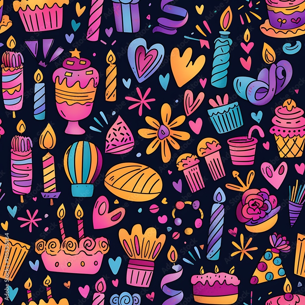 hand draw birthday party with dark cute concept seamless pattern hand draw birthday party with dark cute concept seamless pattern