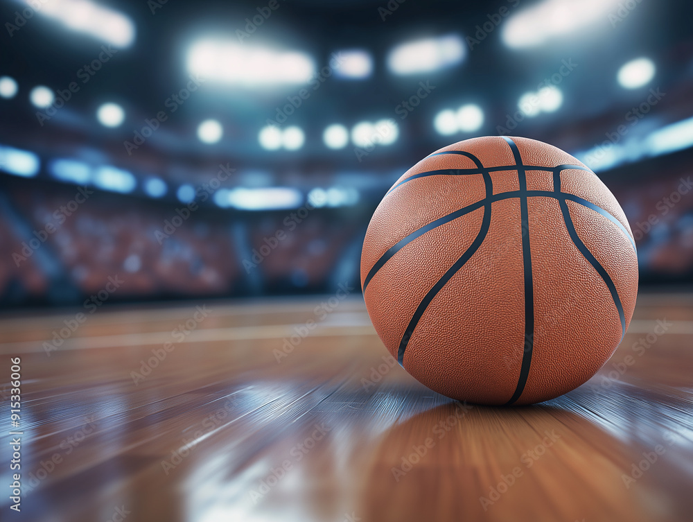asketball on Wooden Court with Blurred Background of Indoor Stadium for Sports and Competition Themes asketball on Wooden Court with Blurred Background of Indoor Stadium for Sports and Competition Themes