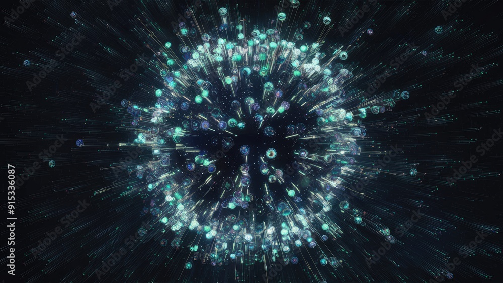 Chaotic scattering of glowing futuristic dots Chaotic scattering of glowing futuristic dots