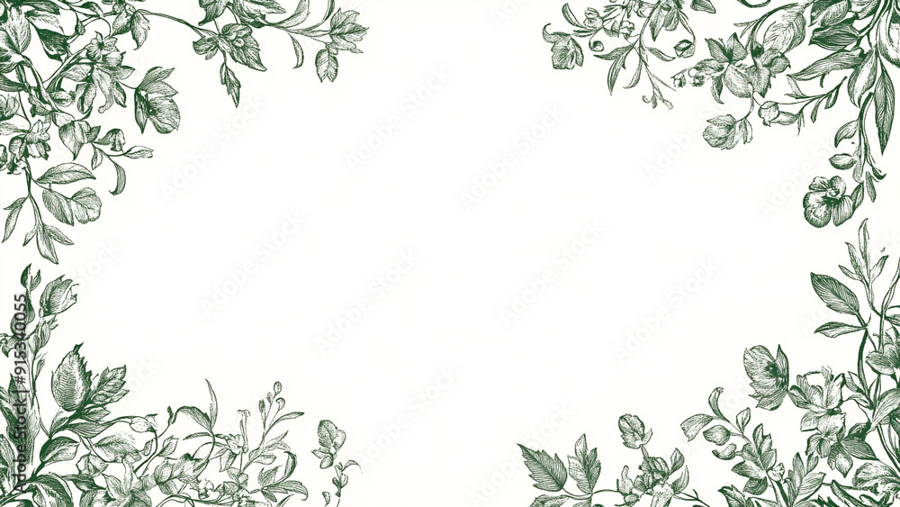 Delicate Floral Frame: Dark Green Ink on White Delicate Floral Frame: Dark Green Ink on White