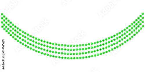 Green Multilayer Pearl Necklace On White Background, Vintage Jewelry Beads Garland Vector Illustration.	