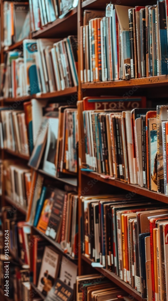 A bookshelf filled with colorful books. A bookshelf filled with colorful books.