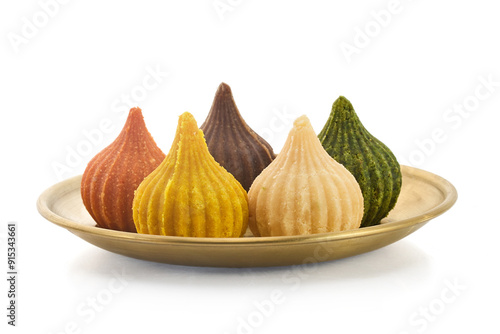 Konstfotografi Ganesh Chaturthi Festival. Colorful Modaks Indian sweet dumpling