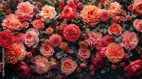 A vibrant arrangement of pink and coral flowers in full bloom during a sunny day in a botanical garden