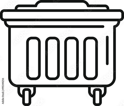 Large plastic wheelie bin with a lid and wheels standing for waste collection