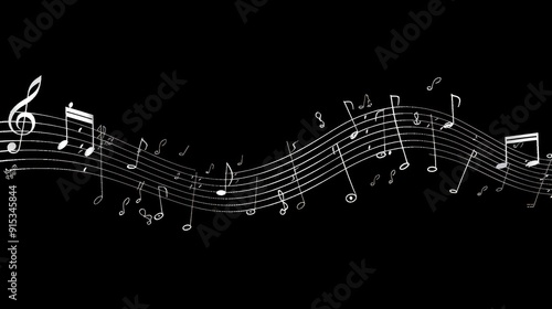 White Music Notes on Black Background. photo